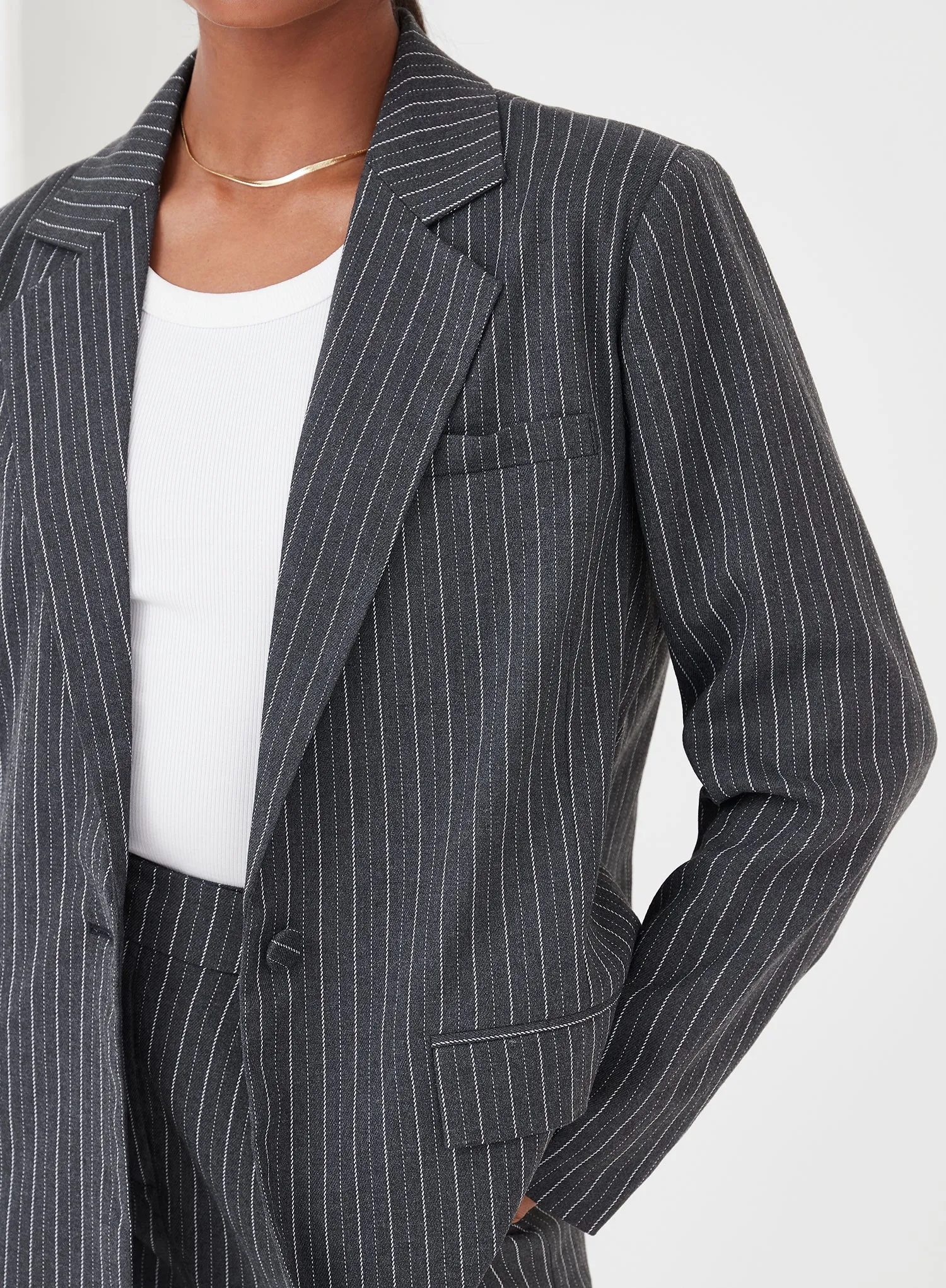 Grey Pinstripe Tailored Blazer - Freja