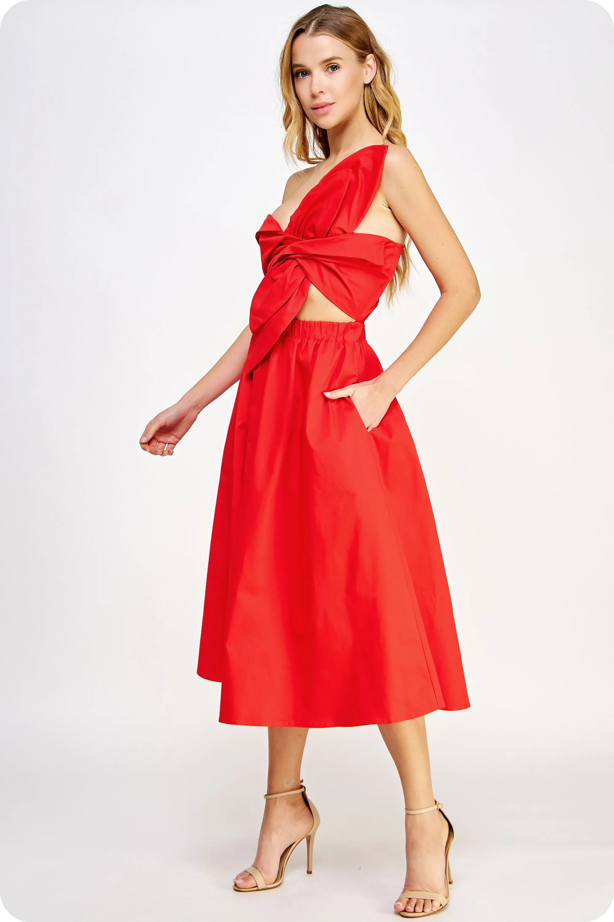 Knotted Twist Dress Warm Red