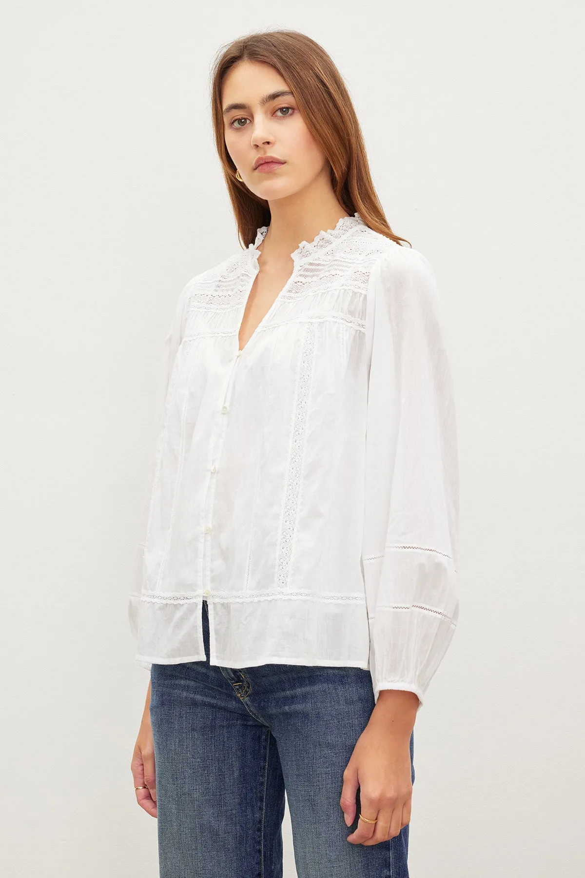 LIAM COTTON LACE BUTTON FRONT TOP