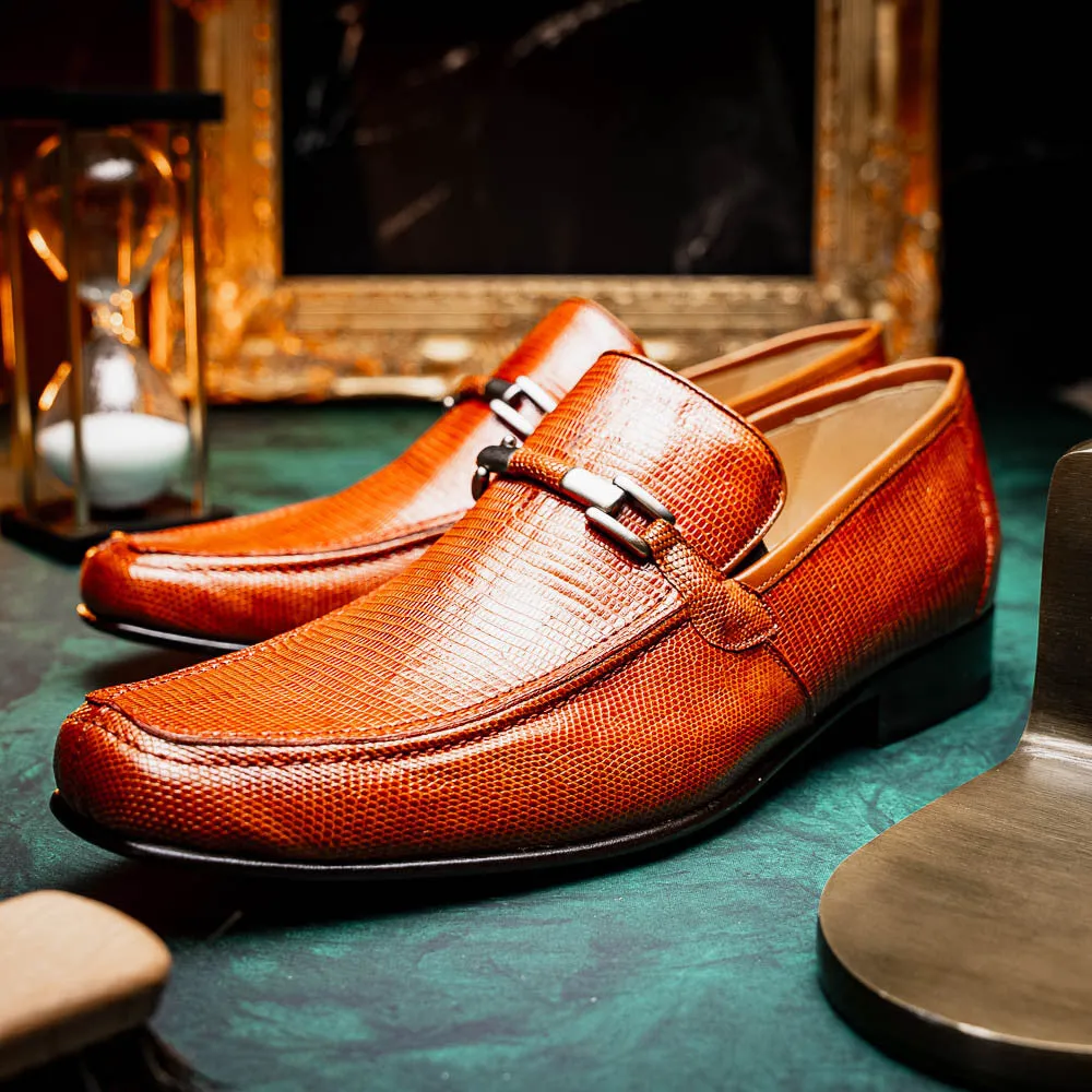 Marco Di Milano Fabro Cognac Lizard And Calfskin Loafers