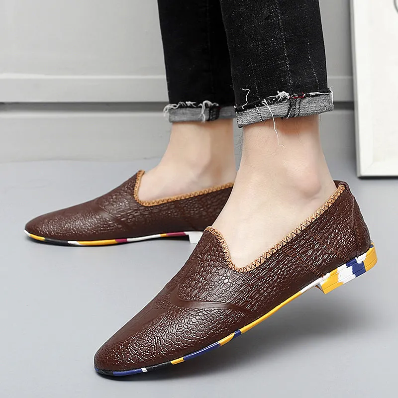 Men's Leather Flats Slip-on Loafers Comfort Casual Shoes | 2093