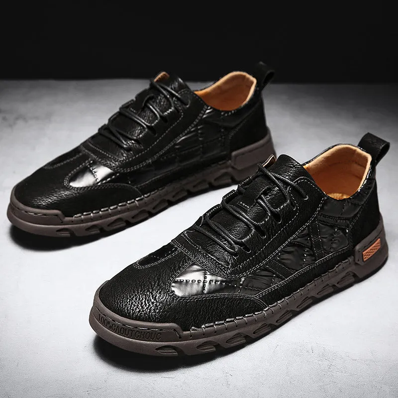 Men's Loafers Lace-Up Oxfords Leather Casual Flat Sneakers Shoes | 7057