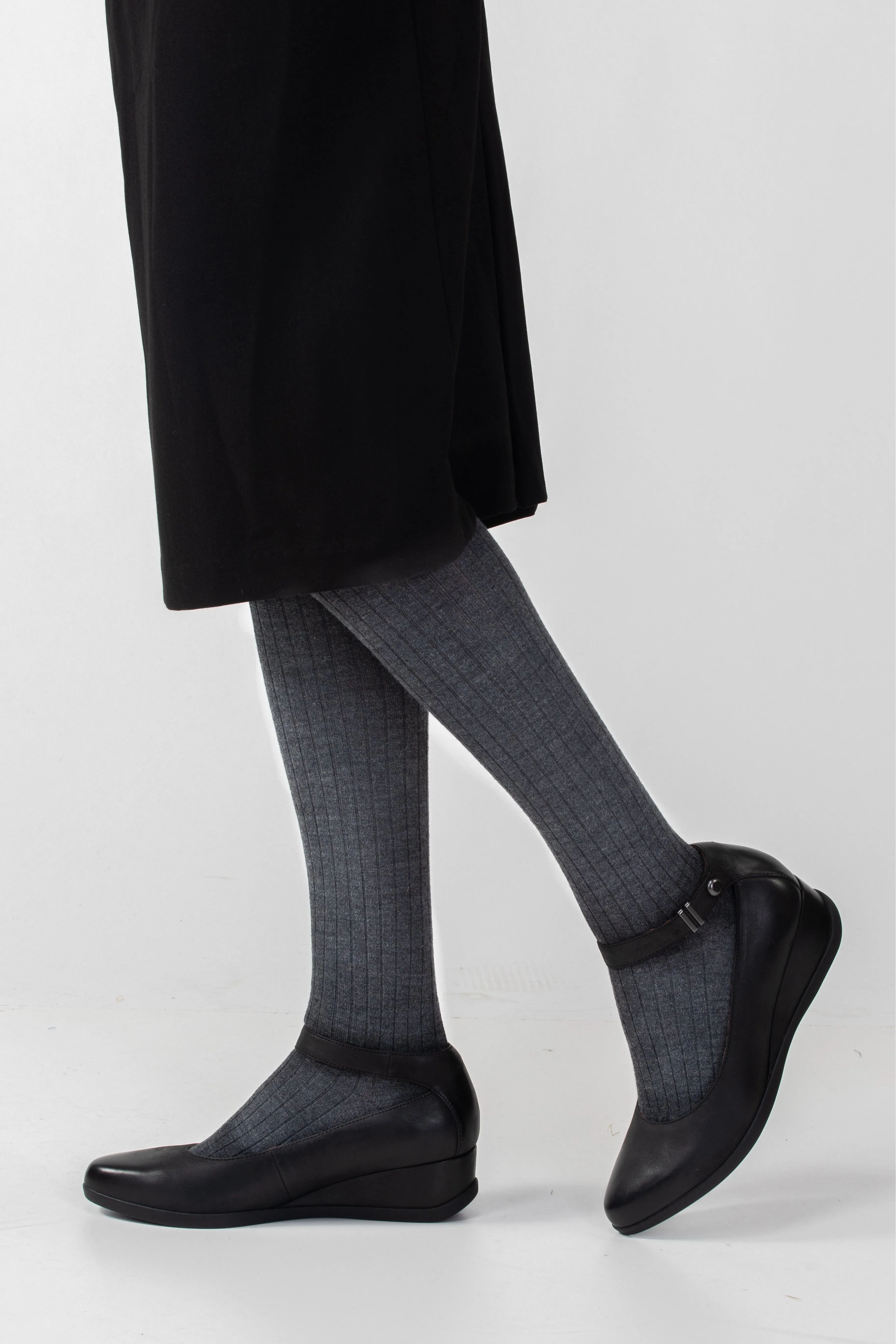 Merino Wool Tights Graphite Mix Ribbed