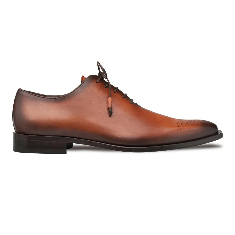 Mezlan Cupula Patina Tan Calfskin Leather Whole-Cut Oxford Shoes