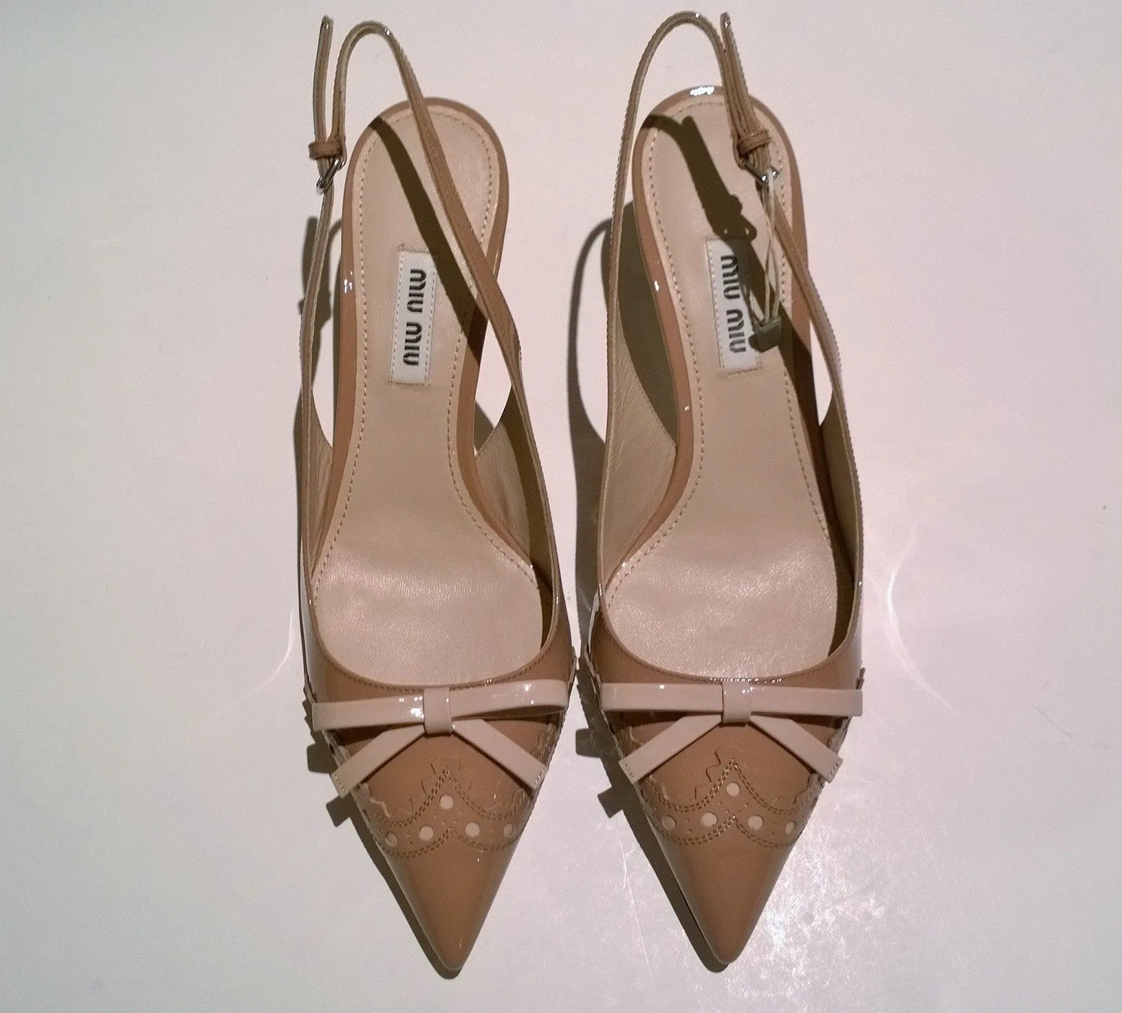 Miu Miu Bicolor Patent Leather Slingback Bow Heels