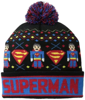 Superman Men's Kid's Intarsia Fair Isle Pom Knit Warm Winter Beanie