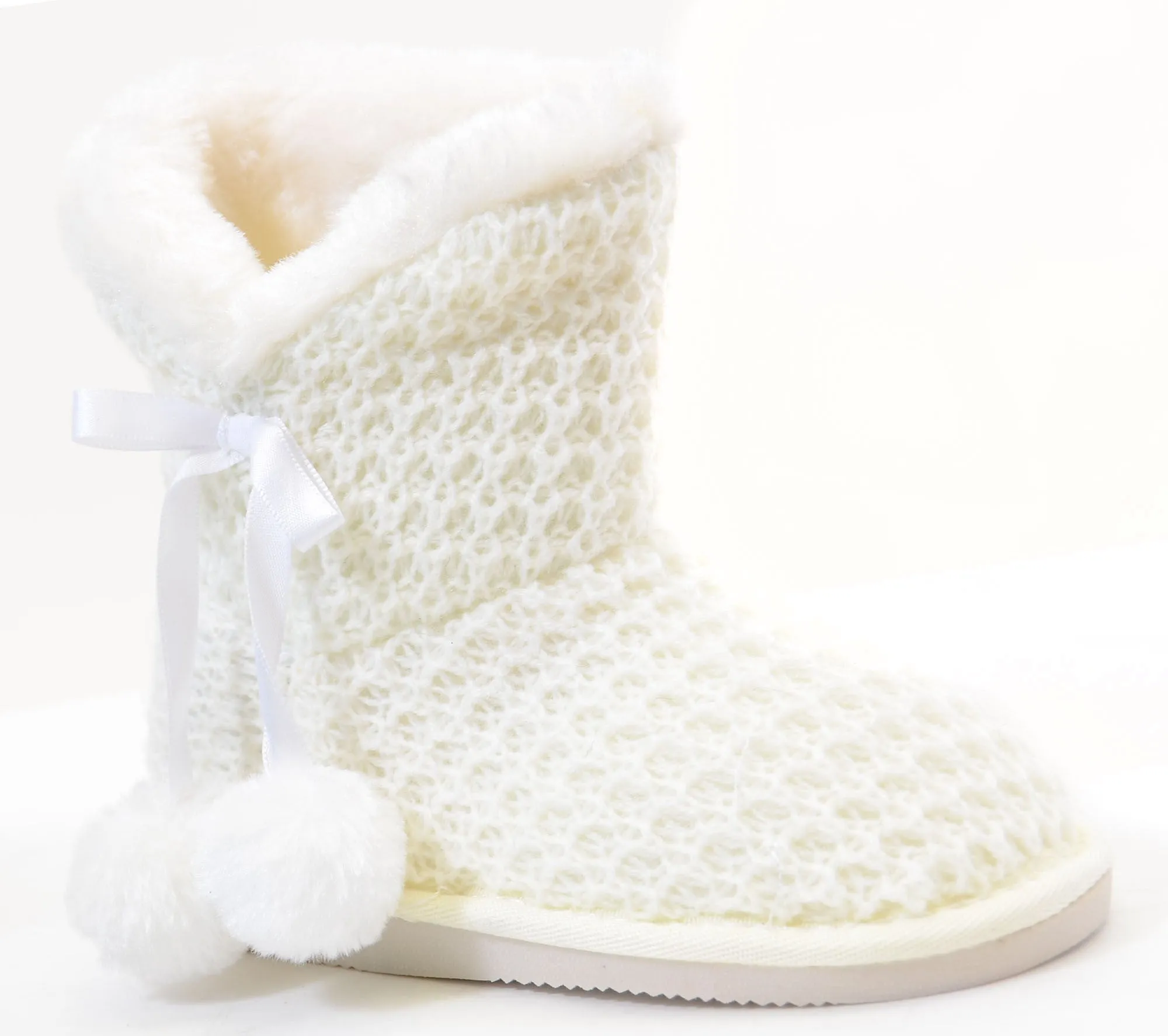 Sweater Knit Pom-pom Vegan Fur Girls Winter Warm Boots KIDS