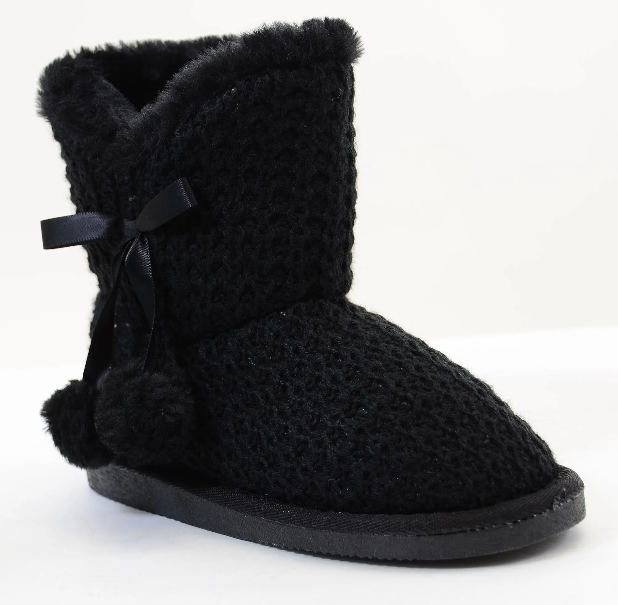 Sweater Knit Pom-pom Vegan Fur Girls Winter Warm Boots KIDS