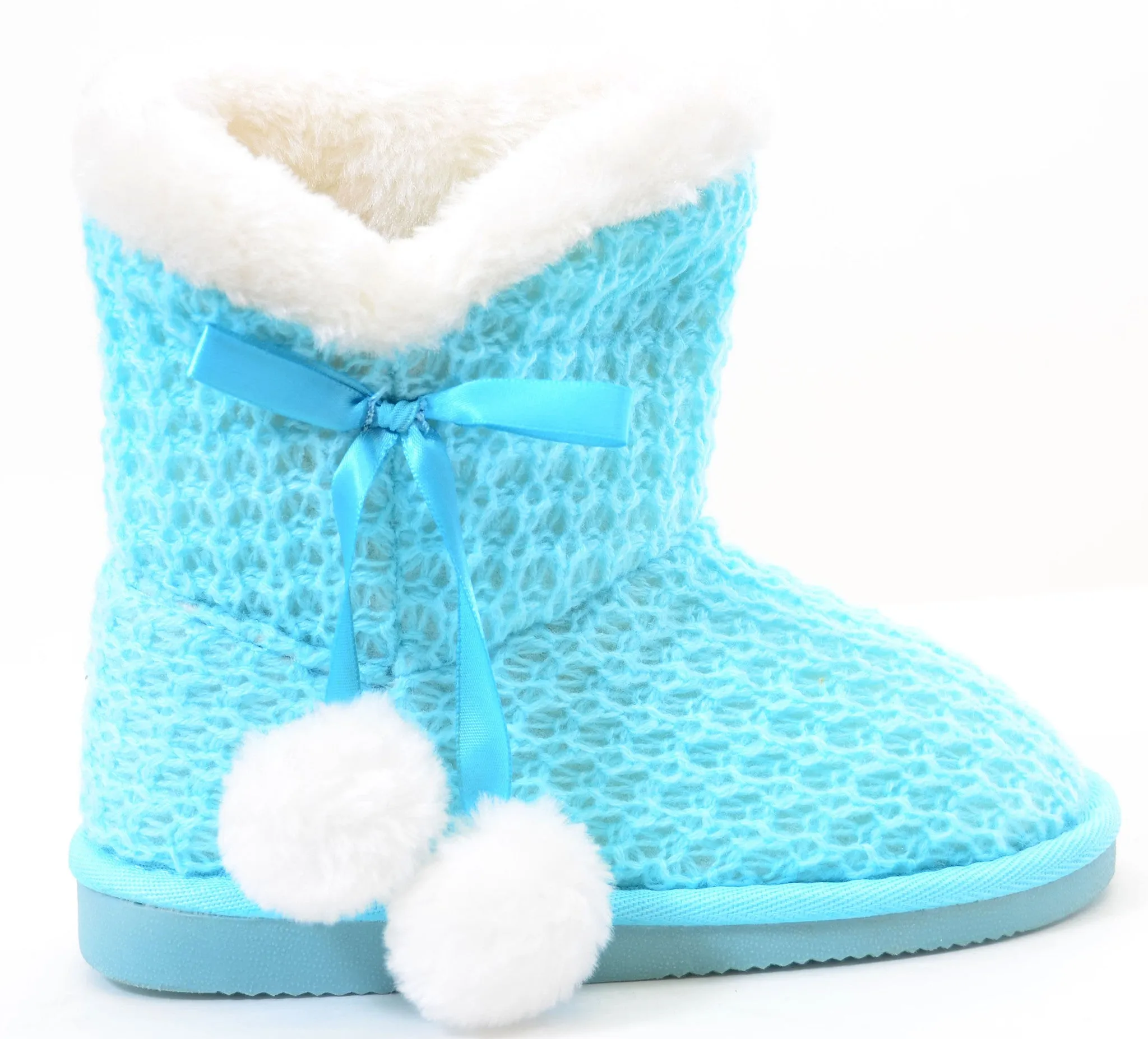 Sweater Knit Pom-pom Vegan Fur Girls Winter Warm Boots KIDS