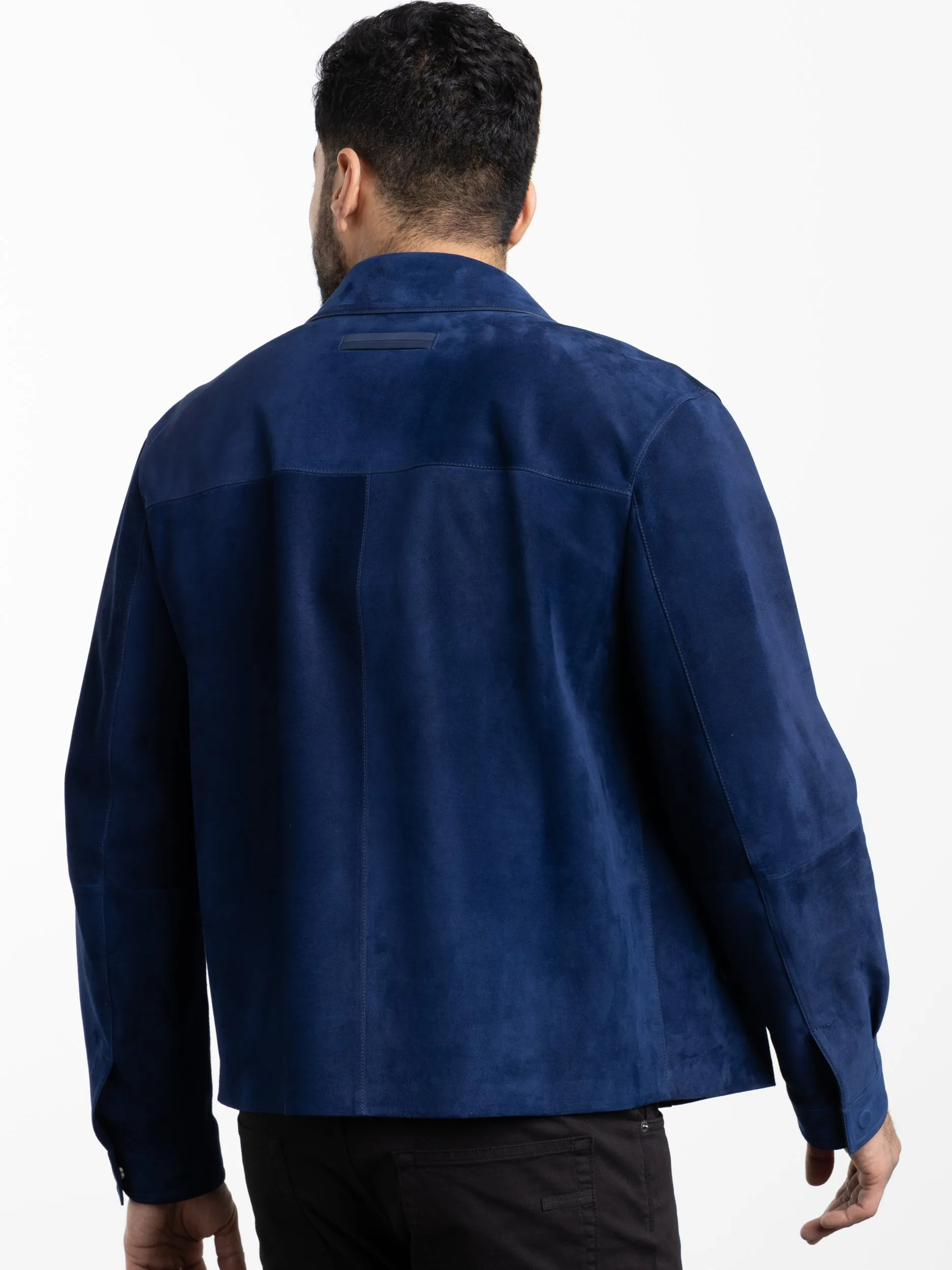 Utility Blue Suede Full Zip Jacket