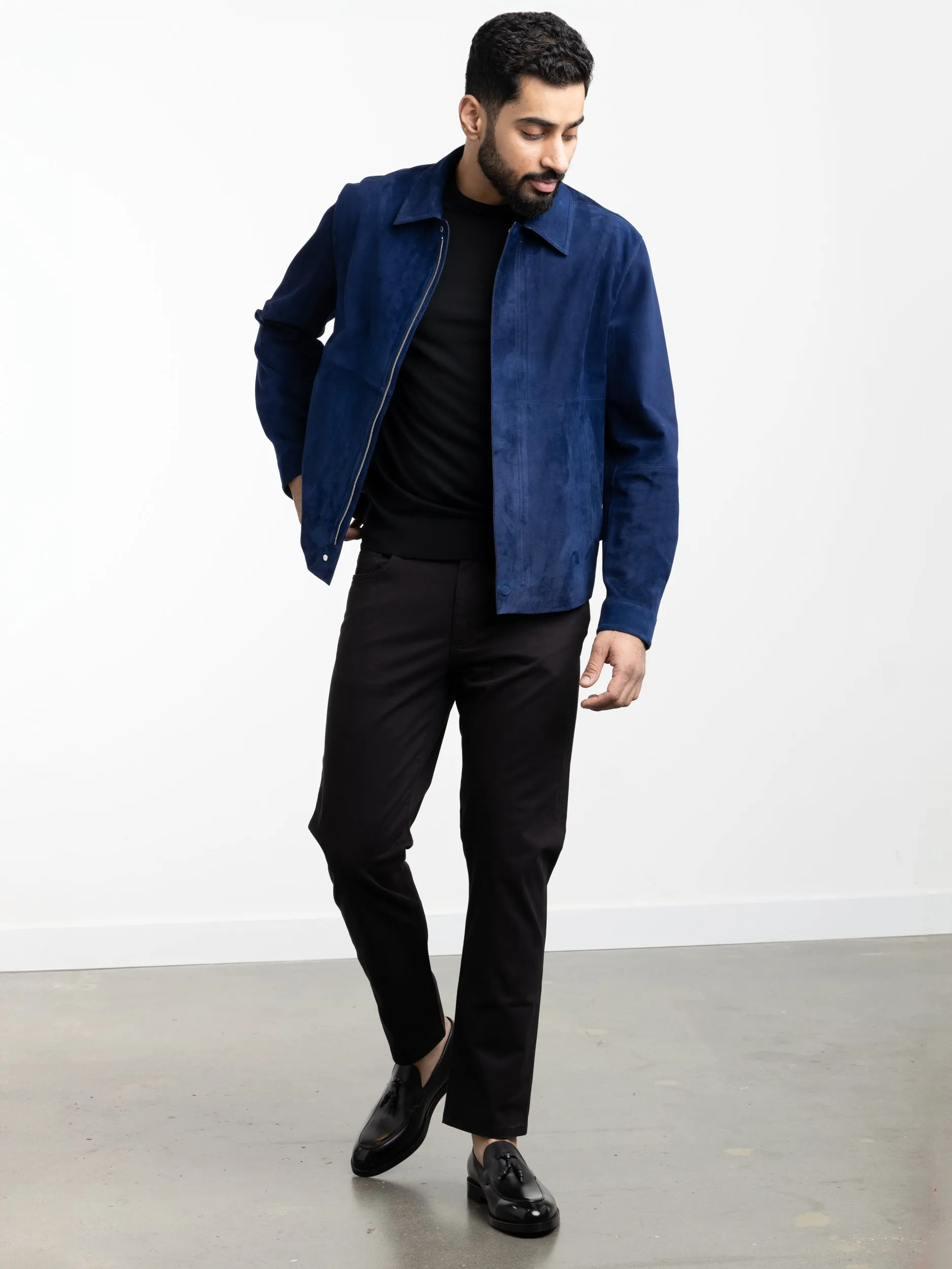 Utility Blue Suede Full Zip Jacket