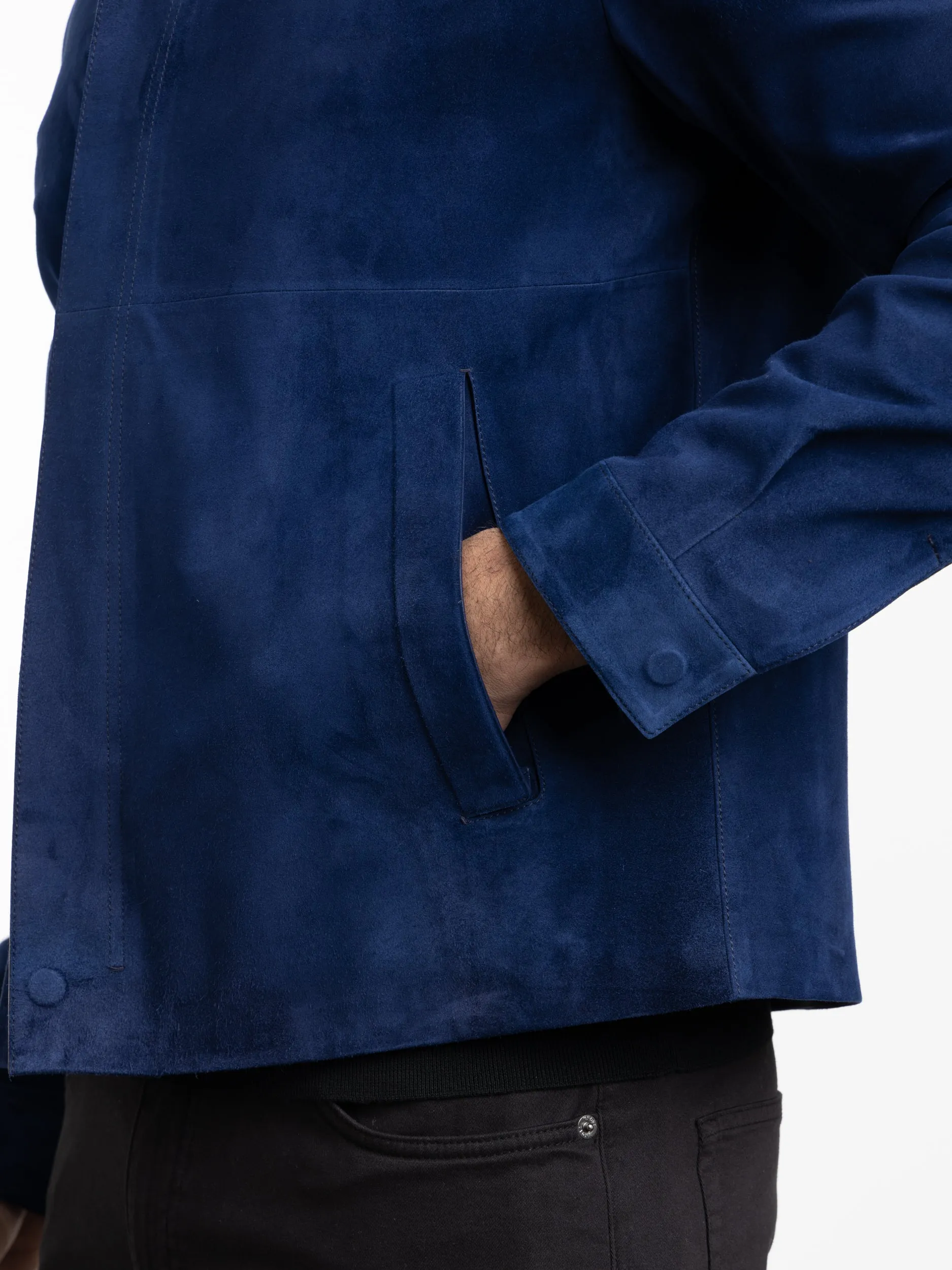 Utility Blue Suede Full Zip Jacket