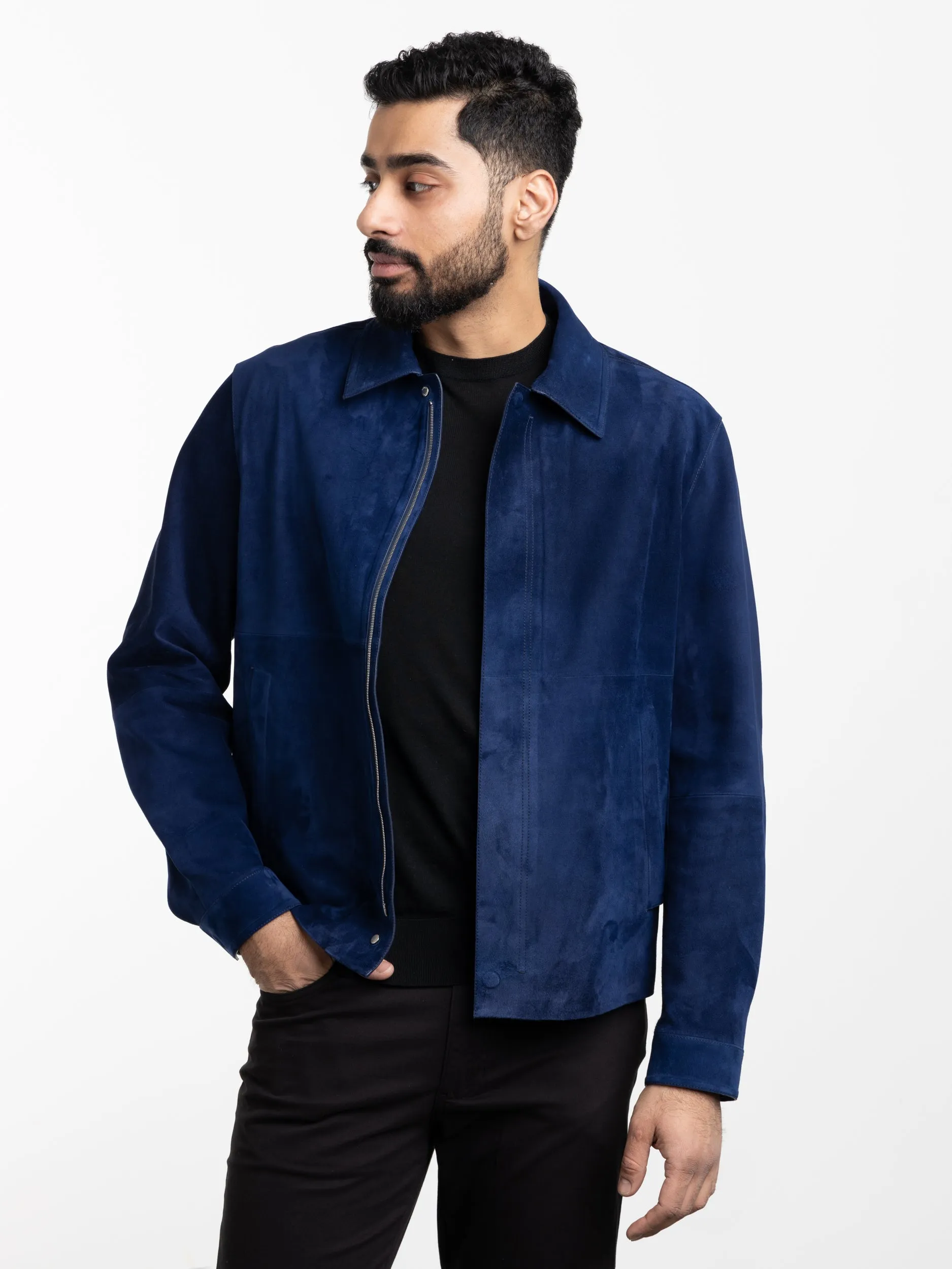 Utility Blue Suede Full Zip Jacket