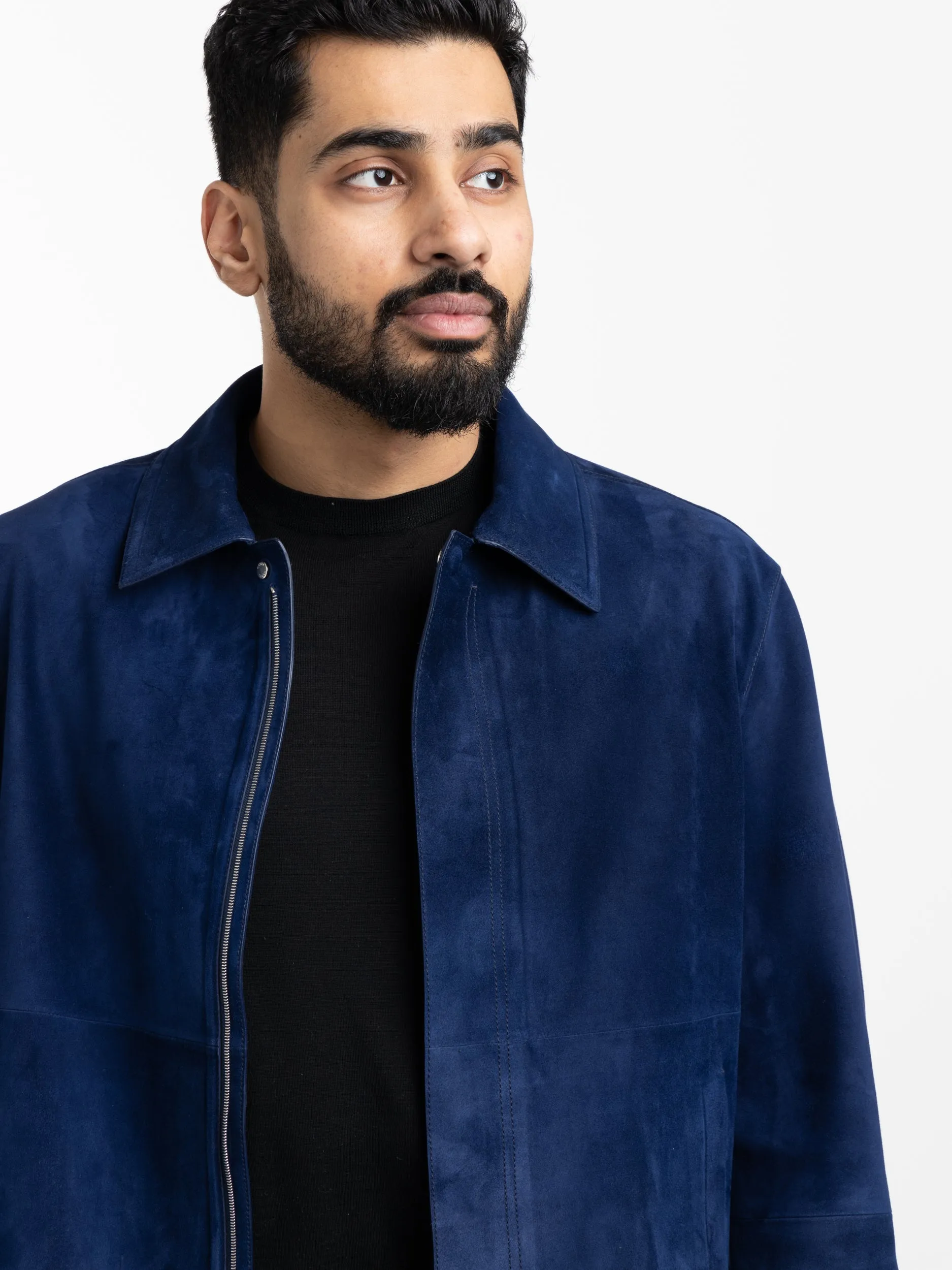 Utility Blue Suede Full Zip Jacket