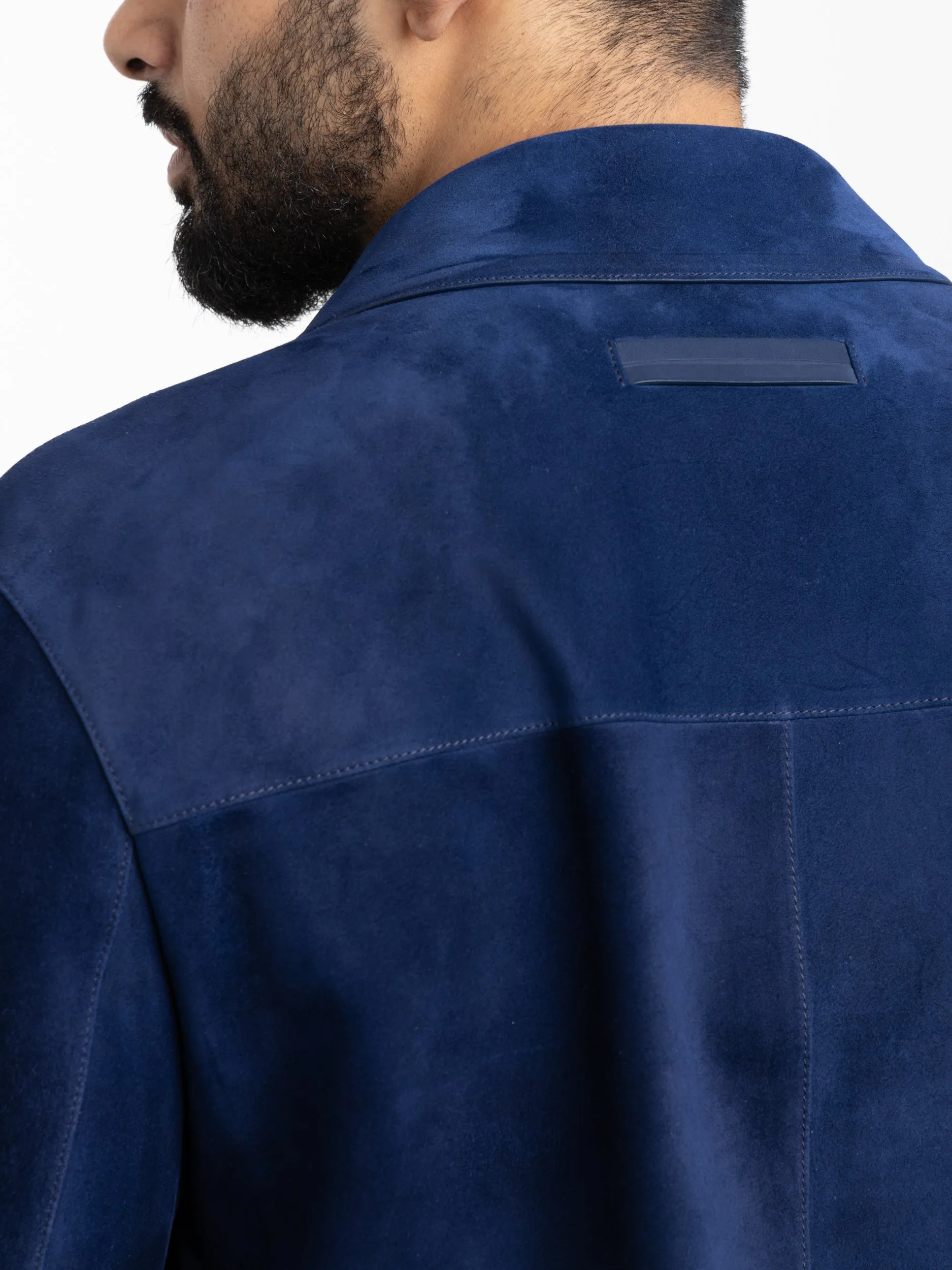 Utility Blue Suede Full Zip Jacket