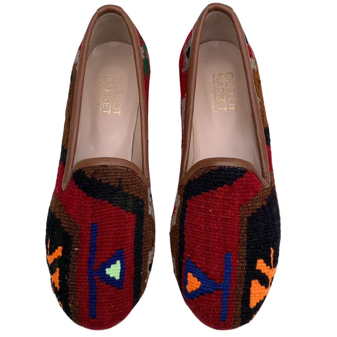 Women's Turkish Kilim Loafers Red with Pattern